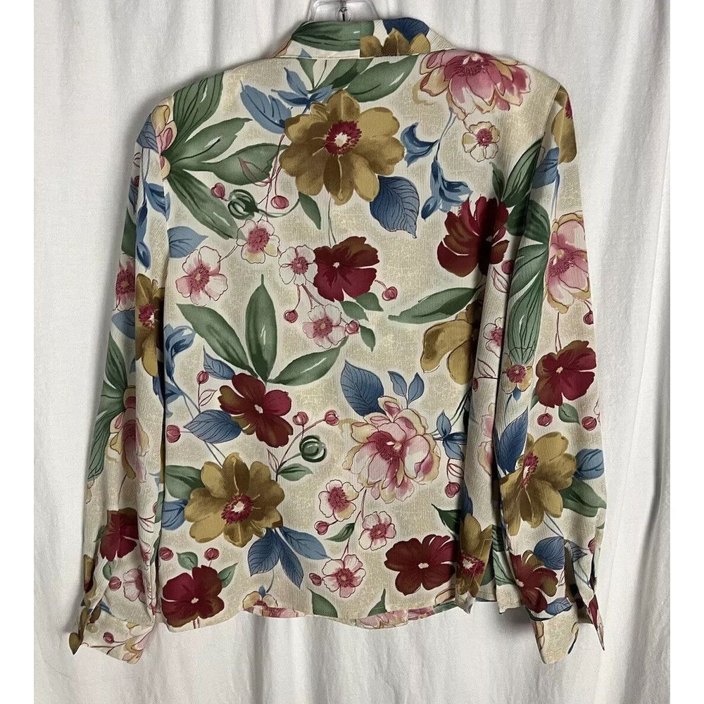 Alfred Dunner Floral Shirt Blouse Size 10P Floral Long‎ Sleeve Pad Shoulder - Picture 4 of 7